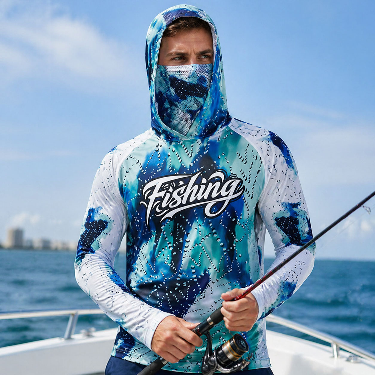 Running Gear Usa - T-shirt da pesca con cappuccio UPF